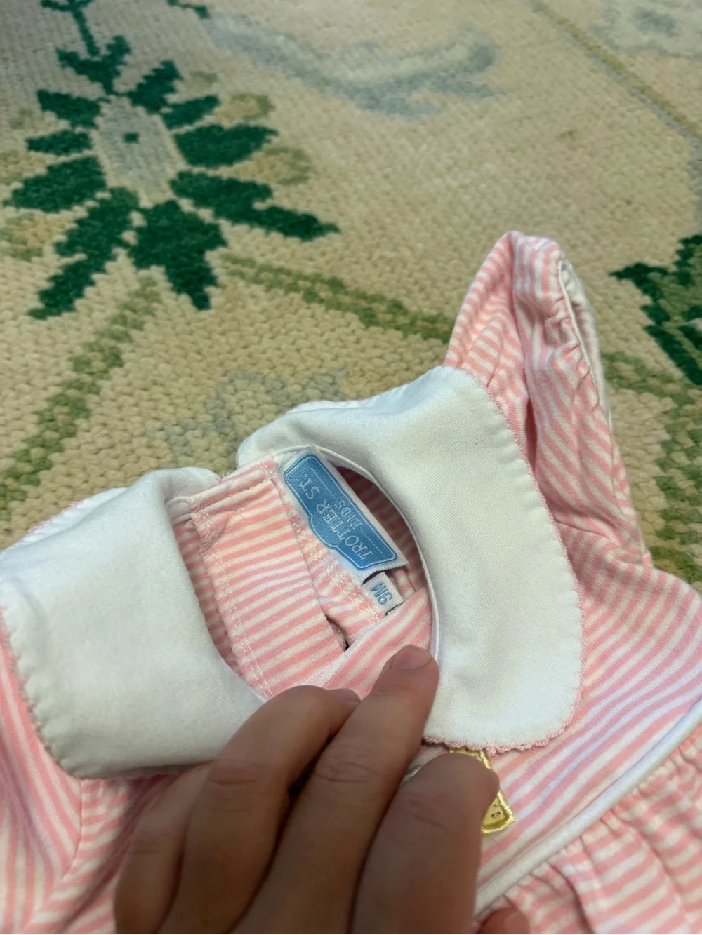 Unbranded Pink Striped Dress & Bloomers Set with White Peter Pan Collar